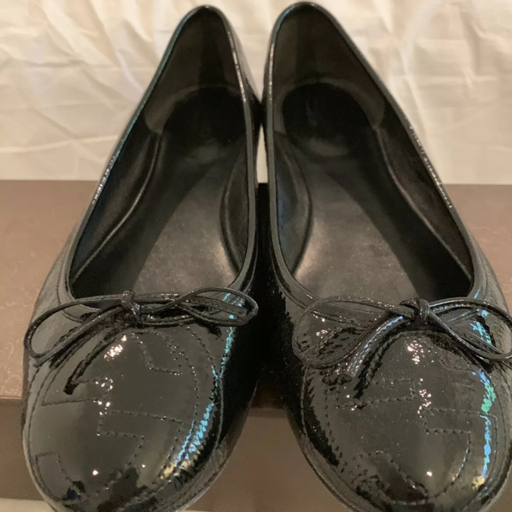 Gucci Black Patent Leather Monogram Ballet Flats